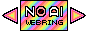 a rectangle with an animated, shifting rainbow pattern with the words NO AI / WEBRING on it in big fat letters. to either side of the rectangle are two arrows pointing left and right with animated, concentrically expanding rainbow patterns in them
